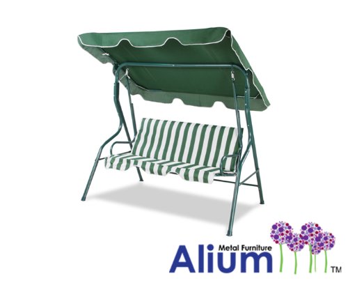 Primrose Dondolo Alium 3 posti, Verde e Bianco a Righe, con tettuccio Ondulato