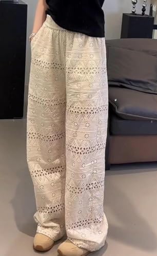 Womens Boho Eyelet Wide Leg Pants Summer Palazzo Beach Lounge Flowy Pant High Waisted Loose Casual Pants2