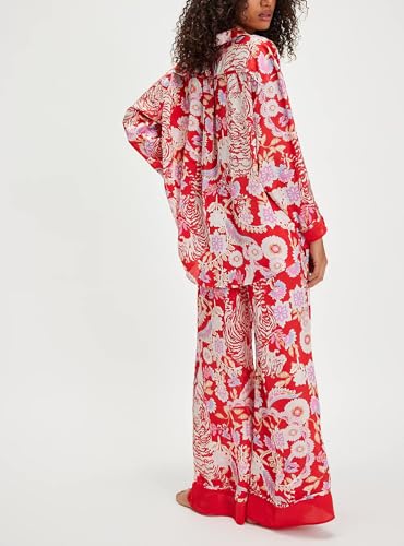 Image of LILTWIST Silk Satin Pajamas Set for Women 2 Piece Floral Pjs Wide Leg Lounge Pants Set Long Sleeve Button down Pj Shirts Set
