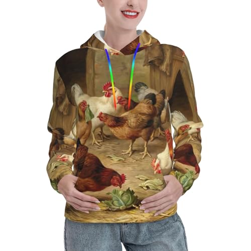 Sweat à capuche pour femme EdWal imprimé poulet rôti avec sa poche kangourou pratique