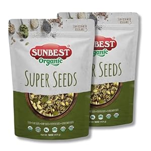 Sunbest Natural Organic Super Seeds 32 oz (2 lb) Salad Toppings – USDA Organic Raw Pumpkin, Chia, Hemp, Sunflower, Flax Seeds Blend – Vegan, Gluten Free, Kosher Plant-based Diet – 2-Pack 16 oz