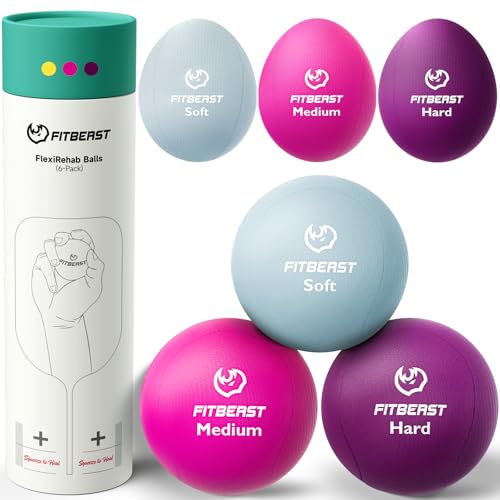 Image of FitBeast Stress Balls for Adults, 6-Pack Hand Therapy Balls, Soft, Medium, Hard Tri-Density, Green, Orange, Blue