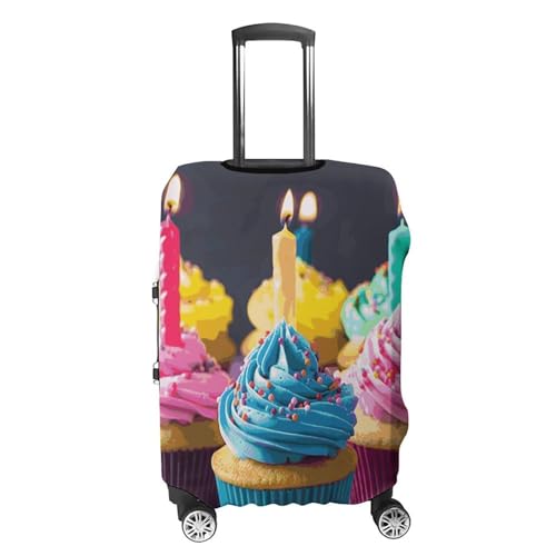 Colorful Happy Birthday Cupcakes Printed Luggage Cover Protector, Fits 18-32 Inch Luggage4