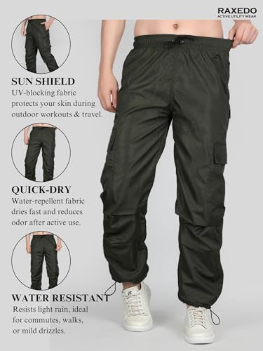 Image of Men's Water-Resistant Parachute Pants | Mens Bottom Wear | Cargo Pants for Men | Korean Pants for Man | Baggy Trackpants | Lightweight Multi-Pocket Utility Fit - Freedom to Move & All-Day Comfort