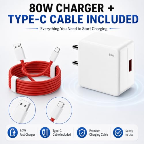 GOVARIO 80W Fast Charging Adapter with Type-C Cable, Pure White & RED - Image 5