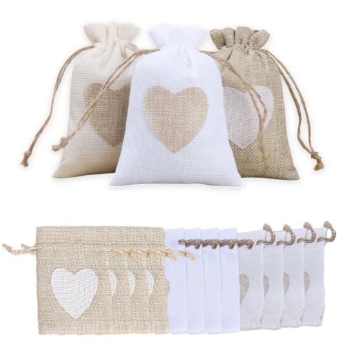 JYNXOR 12 Pcs Sacs en Lin, Petits Sacs en Tissu, Pochon Bijoux, Sachets en Jute, Sachet Tissu, Sac Tissu Cordon, Sacs en Jute, Sacs en Coton, 13 x 18 cm