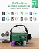 Radio Kurbel o pojemności 20000 mAh, przenośne radio słoneczne z powiadomieniami z wzmacniaczem AM/FM, alarmem SOS, latarką LED i latarką kieszonkową, powiadomieniem o upadku (zielone wojskowe)