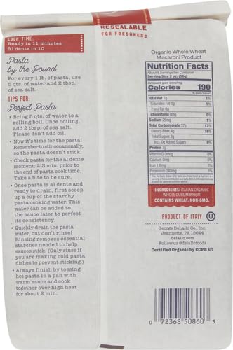 Delallo 20607-61954 Organic Whole Wheat Pasta Shells No. 91 thumb #2