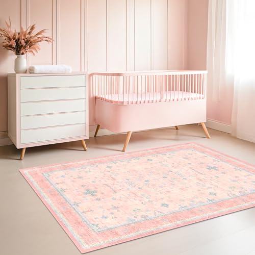 Hazo Haus Nursery Area Rug 4x6 - Pink Rugs for