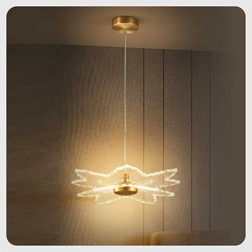 Image of Lamp master Zyra Wave LED Pendant Light | Modern Acrylic Hanging Chandelier with Antique Gold Finish | 3 Color Modes Ceiling Light for Living Room, Bedroom, Dining Room, Cafe | 1 Year Warranty