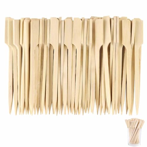 200 Pieces Paddle Bamboo Skewers, Flat Burgers Sticks Children Skewers Kids Wooden Fruits Picks Cocktail Sticks Satay Skewers Barbecue Kebabs Skewers for Buffets Party