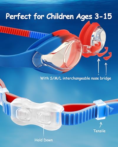 Image of Kids Swim Goggles, Anti-fog and UV Protection with Swim Cap for Age 3-15 Youth Boys Girls Toddler