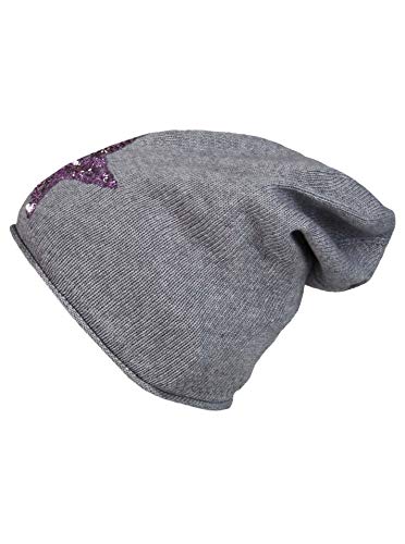 Cashmere Dreams Slouch-Beanie-Mütze mit Kaschmir - Hochwertige Strickmütze für Damen Mädchen - Hat - Pailletten Stern - One Size - Sommer Herbst und Winter Zwillingsherz (d.grau/rosa) Cover