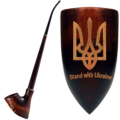 13.2" Long Churchwarden Pear Wood Tobacco Pipe | Pipes for 9mm Filters Ukrainian Trident Engraved Stands with Ukraine Velvet Pouch Gift For Use With Tobacco Only 13.2" Long Churchwarden Pear Wood Tobacco Pipe | Pipes for 9mm Filters Ukrainian Trident Engraved Stands with Ukraine Velvet Pouch Gift For Use With Tobacco Only