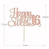 Rose Gold Glitter Happy Sweet 16 Cake Topper - Happy 16th Birthday Cake Decor - Hello 16, Cheers to 16 Years Birthday Party Decoration Supplies