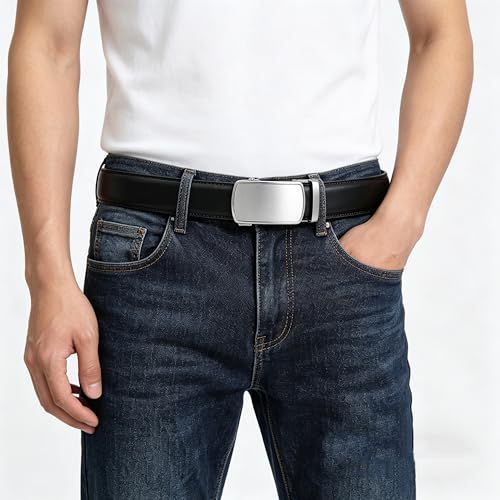 Image of Lingli Men's Belt,Ratchet Dress Belt with Automatic Buckle Brown /Black-Trim to Fit-35mm wide