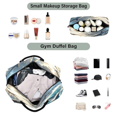 The Struggle Between Dinosaurs and Sharks on The Beach Travel Duffle Bag for Men Women Gym Bag with Storage Bag Weekender Bag Carry on Bags for Travel Trip Gym Yoga4