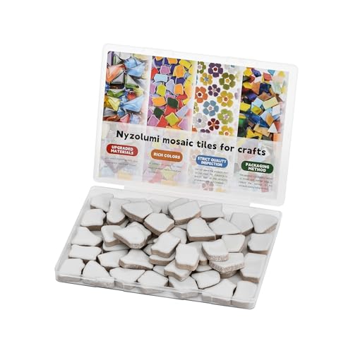 Nyzolumi（0.85lb） Tiles for Crafts: Medium Irregular Ceramic Mosaic Tiles - DIY Tiles, Coasters, Trays & Outdoor Decor & Garden Accents, Home Projects (White)