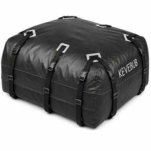 KEVEBUB Autodachtasche 600L/21 Cu Ft wasserdicht, Faltbare Dachbox Auto aus 800D PVC, für Fahrzeuge mit/ohne Dachträger, mit Antirutschmatte, 6 Türhaken, Zahlenschloss & Tragetasche