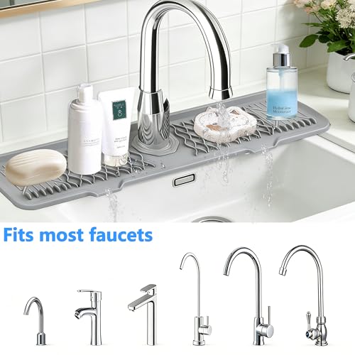 Image of EBIGIC 24 Inch Silicone Faucet Mat for Kitchen Sink, 7 Slope Fast Self-Draining Sink Splash Guard, Kitchen Sink Water Catcher Organizer, Kitchen Sink Accessories (Gray, 24''x5.6'')