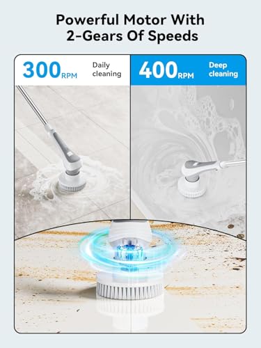 Image of Electric Spin Scrubber,Cordless Cleaning Brush with Power Display Screen,IP68 Waterproof Shower Cleaning Brush with 8 Replaceable Brush Heads,Adjustable & Detachable Handle and 2 Adjustable Speeds