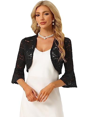 Allegra K Lace Shrug for Women's Evening Open Front Bell Sleeves Elegant Bolero Cardigan
