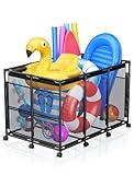 Kompoll Pool Float Storage - Rolling Mesh Pool Storage Bin for Noodles, Goggles, Floats & Balls, XXL Large Outdoor Pool Toy Organizer with Wheels for Swimming Accessories, Black