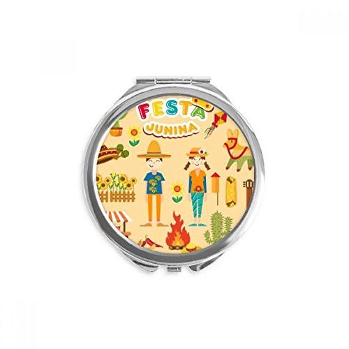 Miroir rond de poche maquillage portable illustration guitare cactus festival accessoire de sac