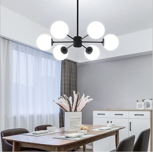 Chandelier Large Pendant Lamp E27 Hanging Light Modern glass Pendant Light White magic beans Design Lampshade Creative Dining Room Bedroom Home Living Room Office Cafe Ceiling Lighting,Black,6 heads
