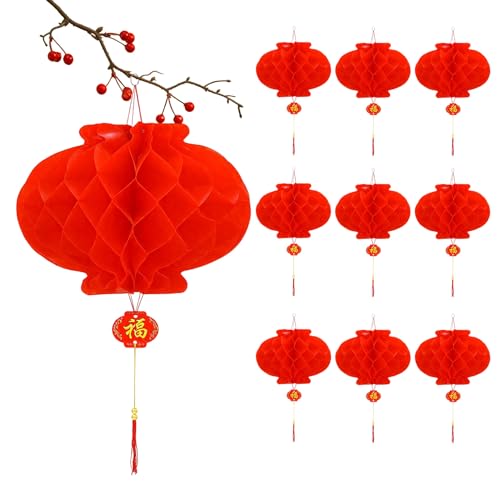 Rote Chinesische Laternen, 10er-Pack 9 Zoll wasserdichte Geölte Hängende...