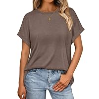 Cuptacc T Shirt Damen 2025 Sommer Rundhals Kurzarm Oversize Tshirt Locker Fledermaussärmel Einfarbig Oberteile Damen Freizeit Groß L 42-44 Kaffee grau