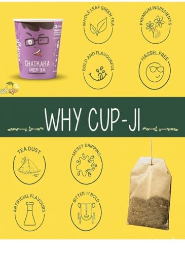 Image of Cup-Ji Ready to Sip Chatkara Green Tea | Improves Digestion | Guilt-free | Non Bitter & Whole Leaf Green Tea | No Calorie | Pack of 2 with 210 ml Cup Size