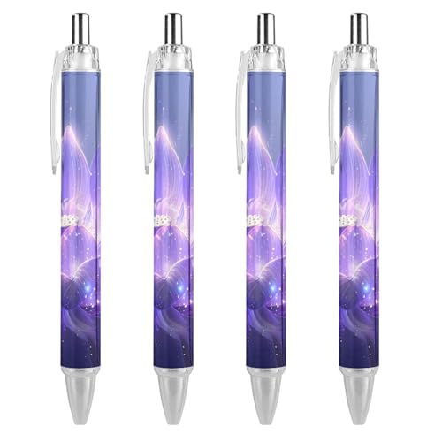 Bolígrafo retráctil que evita manchas de tinta, juego de 4 piezas con diseño morado