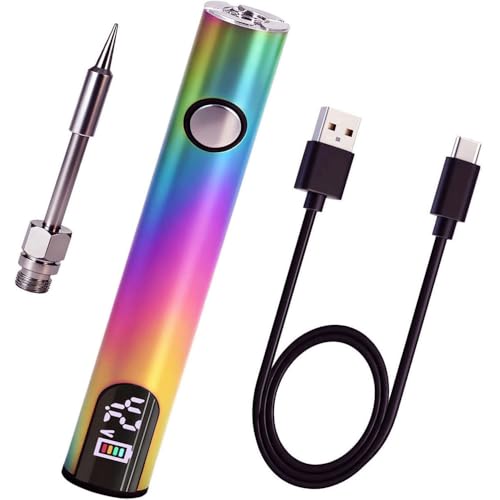 Premium Universal Portable Soldering Iron with LED Display Rechargeable Cordless Soldering Iron with Built-in Battery Ideal for Appliance Repair DIY (Rainbow)