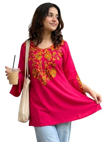 Image of Youthnic Women's Light Green Rayon Yoke Embroidery Straight Short Kurti | Office Wear Kurti | College Wear Kurti | Tunic Top