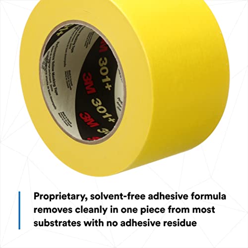 Image of 3M 301+ High Performance Masking Tape, Yellow, 3 in x 60 yds - High Performance Holding and Masking Tape for Automotive, Speciality Vehicle and Industrial Markets, Case of 12