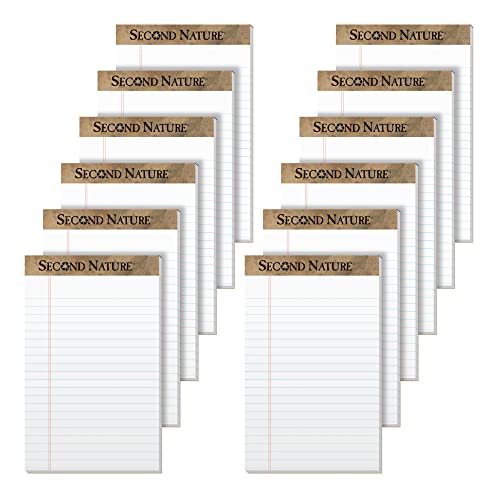 TOPS 74830 Second Nature Recycled Pads, Lgl/Margin Rule, 5 x 8, White, 50 Sheets (Pack of 12)