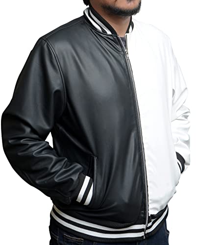 Mens Yin Yang Feng Shui Taijitu Bomber Windbreaker Fashion Lightweight Slim Fit Faux Leather Black White Jacket3