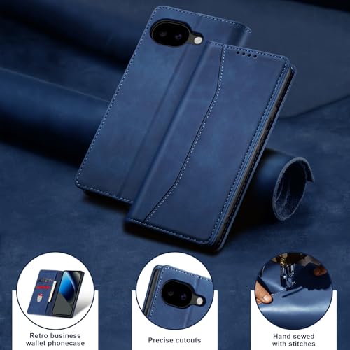 Image of Jasonyu Flip Wallet Case for Google Pixel 10A 5G,Leather Magnetic Folio Cover with Card Holder,Kickstand - TPU Shockproof Durable Protective Phone Case,Blue