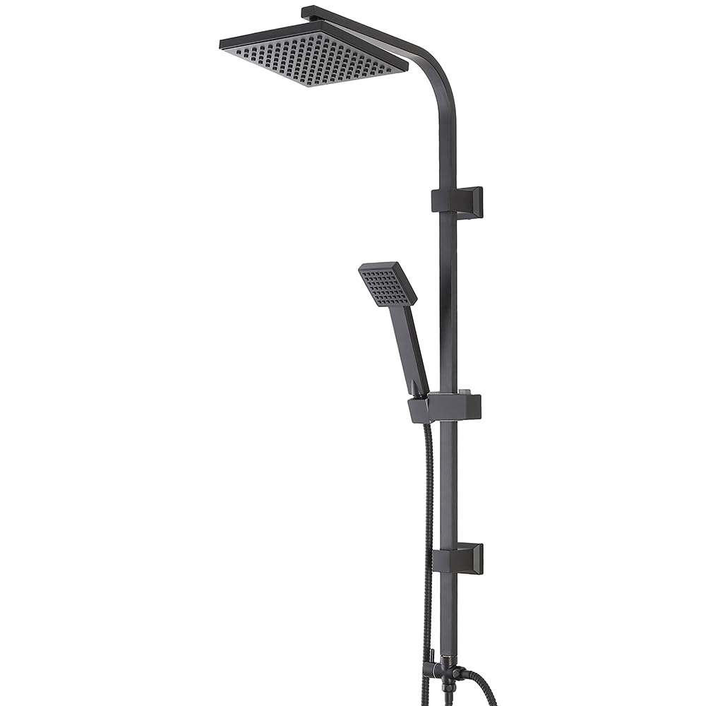 Colonna doccia regolabile H 93 cm in acciaio nero opaco, soffione quadrato 19 cm, doccetta monogetto e flessibile in acciaio 150 cm