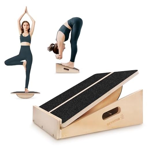 SCWHTHR Slant Board for Calf Stretching 2-in-1 Professional Wooden Slant Board & Balance Board Adjustable Incline Stretch Wedge Physical Therapy Slant Boards for Knees Ankle Heel Feet Leg