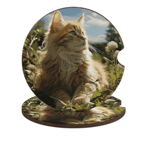 Portavasos para carro con diseño gato en campo verde, 2 unidades miniatura 1