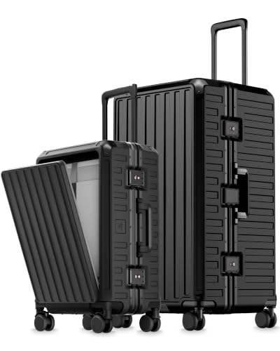 Image of LUGGEX 2PC Front Open Zipperless Luggage Set, Aluminum Frame, Jet Black
