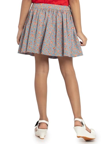 Image of Under Fourteen Girls 100% Cotton Printed Poplin Skirt | Skirt for Girls | Woven | 10-11 Yrs(Grey)