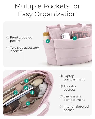 Image of BAGSMART Tote Bag for Women, Lightweight Puffy Tote Bag with Compartments Shoulder Bag Handbag for Travel, Work, Gym | Lightweight
