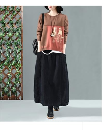 Women Vintage Button Front Bubble Corduroy Long Skirt with Pockets A-Line Silhouette Fall Midi Skirt Japanese Style4