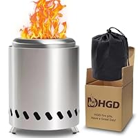 HGD 9.6 x 7.1 in Small Tabletop Fire Pit, Portable Mini Smokeless Table Top Firepit, Low Smoke Camping Stove for Outdoor & Patio, Fueled by Pellets or Wood, with Travel Bag, Stainless Steel, Silver