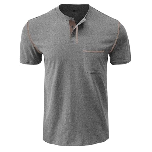 Men Quarter Button Henry Shirts Front Pocket T Shirt for Casual Daily Wear Summer Classic Comfy Pullover Tops2