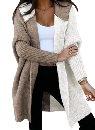 Astylish Women Fall Outfits Long Sleeve Open Front Knit Cardigan Hoodie Outwear Color Block Sweater...