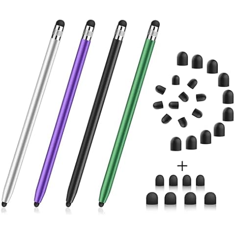 Digiroot 4-Pack Stylus for Touch Screens+20 Pieces Rubber Replacement Tips Cover